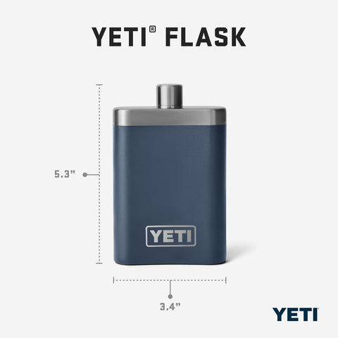 YETI flask held in hand for scale showing comfortable grip and travel size