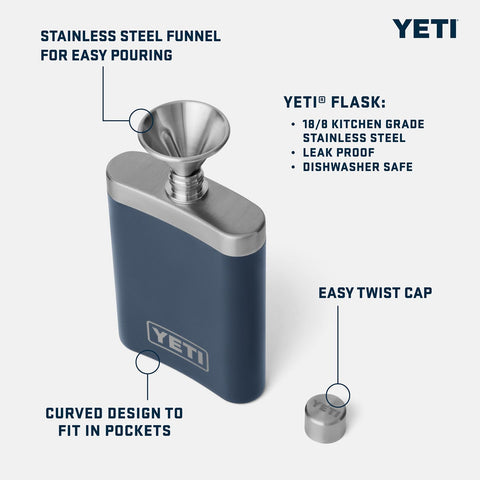 YETI flask with funnel staged ready to pour, improving spill-free filling