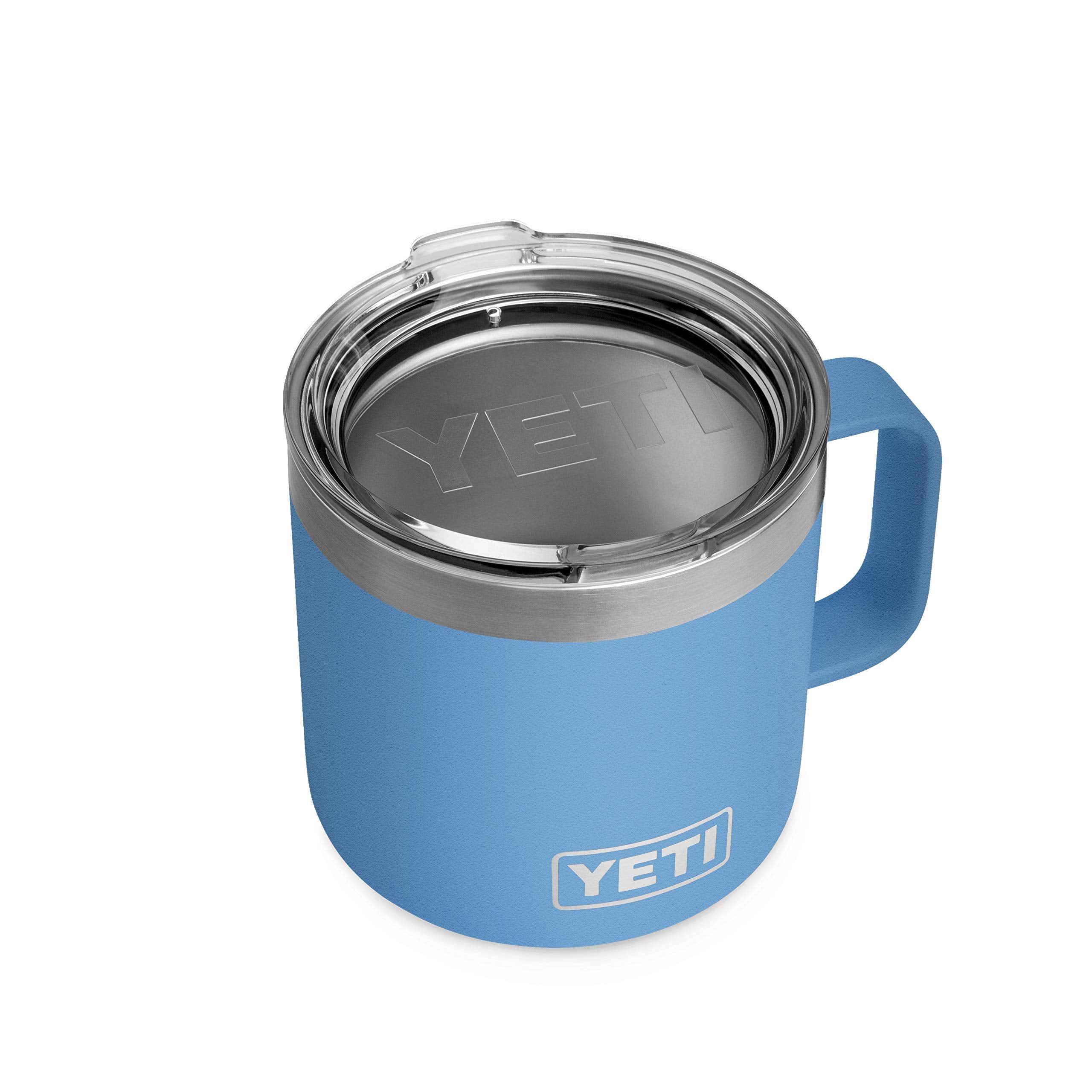 YETI Pacific Blue mug front view showing sleek Duracoat finish and capacity