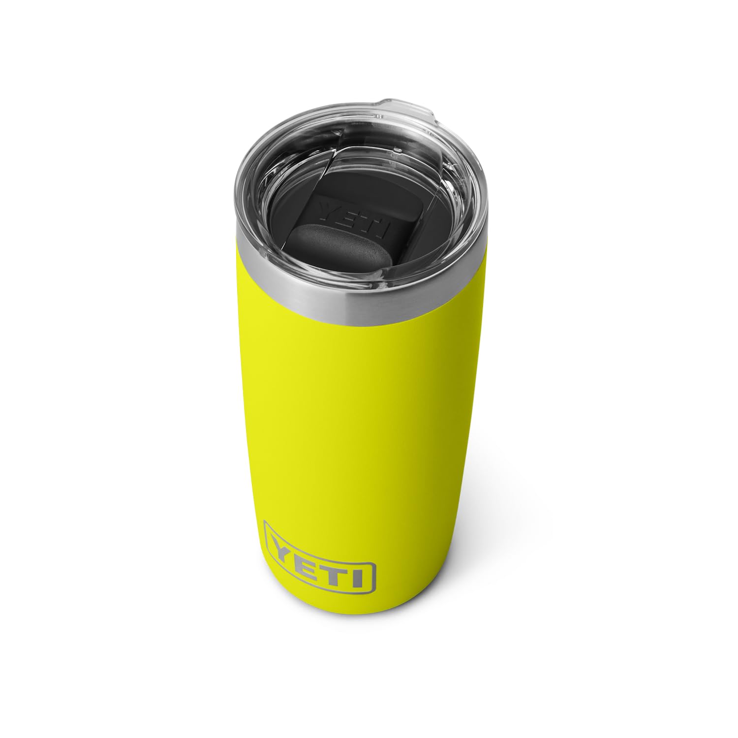 YETI Rambler front view in Firefly Yellow showing compact, durable design and easy carry