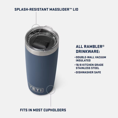 YETI Rambler MagSlider lid close-up showing magnetic slider for easy one-handed sipping benefit: convenience