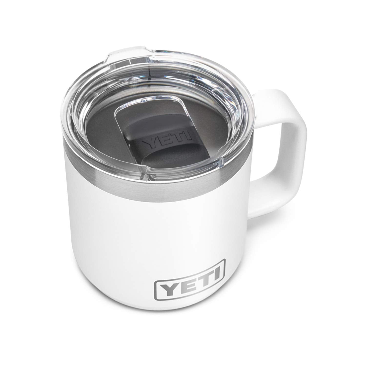 YETI Rambler 10 oz mug front view showing white finish and compact size, durable travel companion