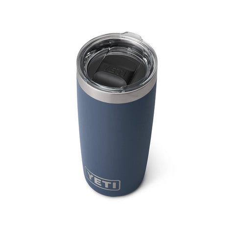 YETI Rambler navy front view showing compact insulated tumbler benefit