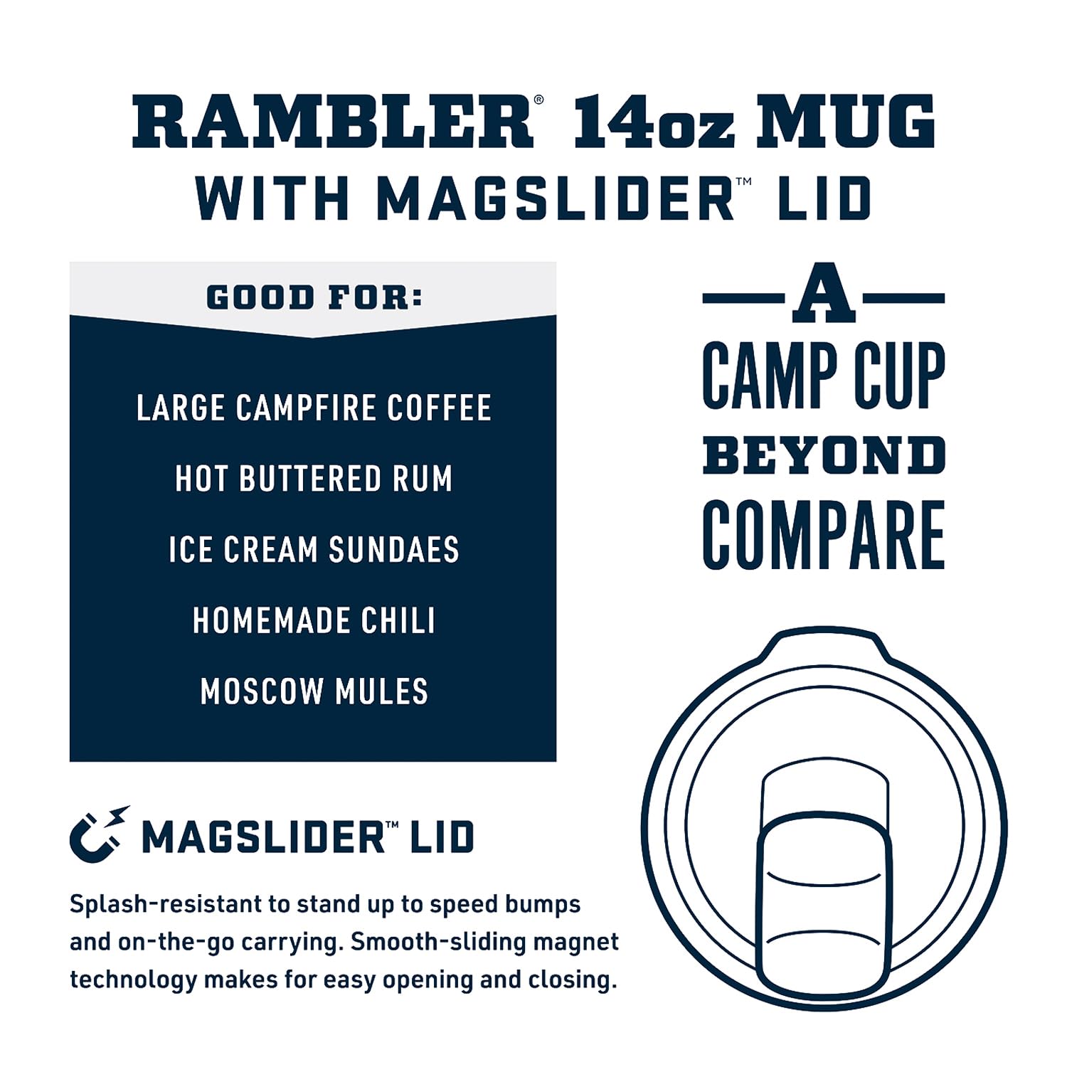 YETI Rambler MagSlider lid close-up showing secure magnetic closure benefit