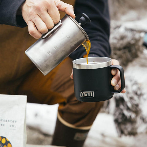 YETI Rambler 14 oz held in hand showing compact, travel-friendly size