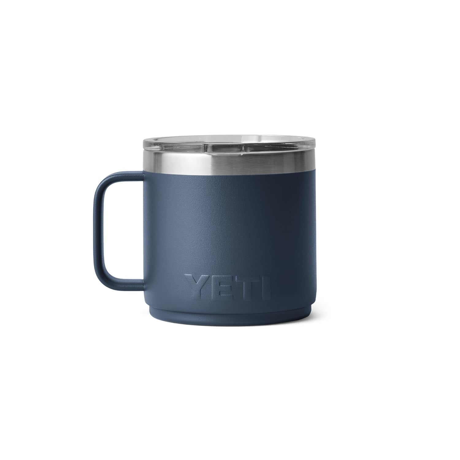 YETI Rambler side label close-up showing measurements and stainless steel construction