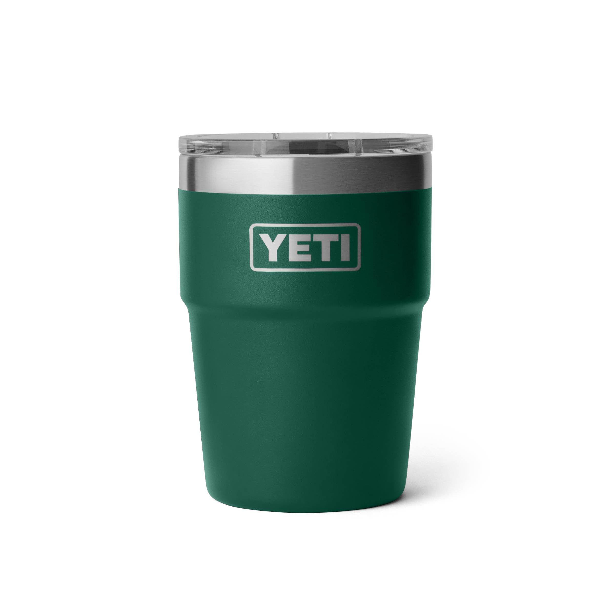 YETI Rambler front view showing black forest green color and compact benefits