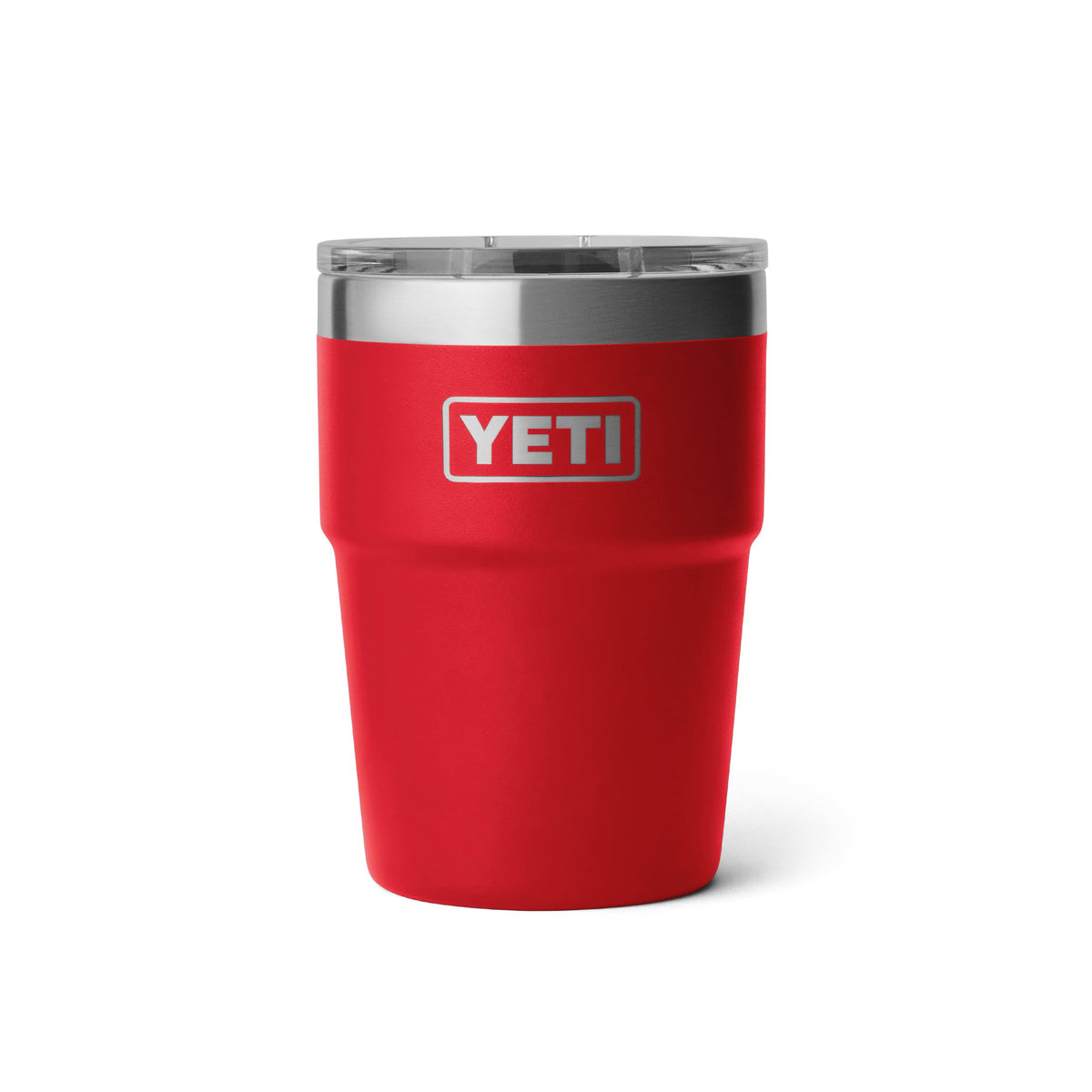 YETI Rambler front view in Rescue Red showing durable finish and easy grab