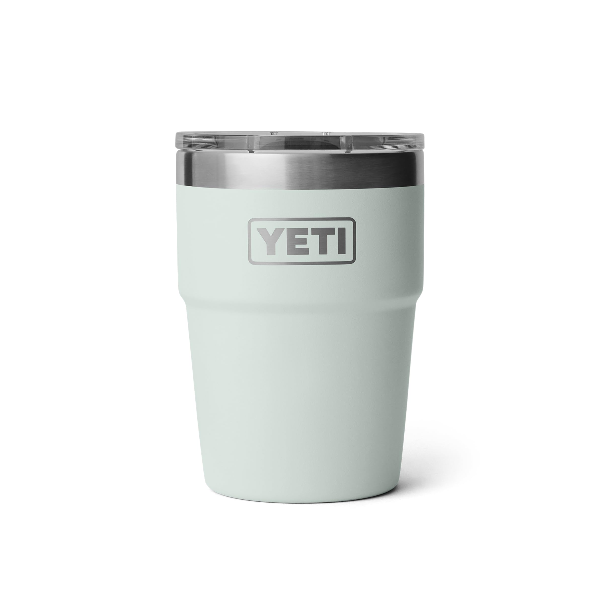 YETI Rambler front view showing durable stainless finish and easy-grip design