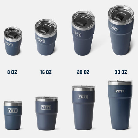 YETI Rambler on a trail-side rock showing rugged durability for outdoor use