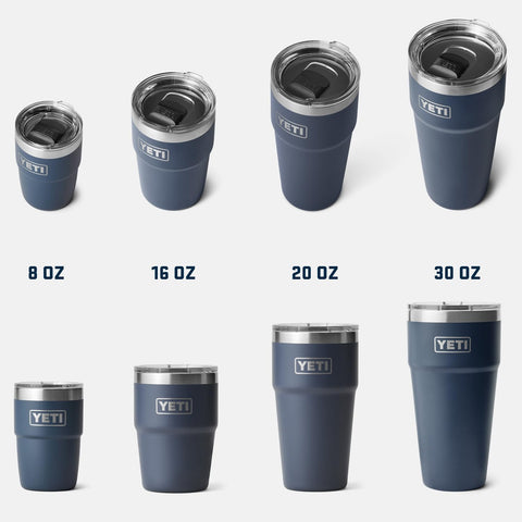 YETI Rambler navy on outdoor table showing rugged use and temperature performance