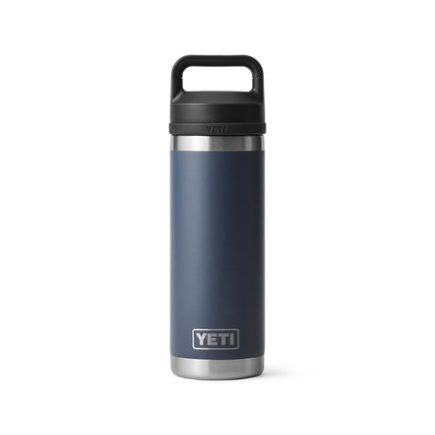 YETI Rambler front view showing navy bottle and durable design