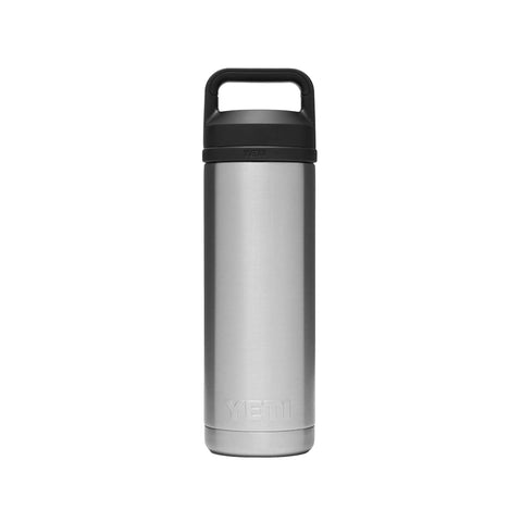 YETI Rambler front view showing stainless steel finish and branding for durable performance