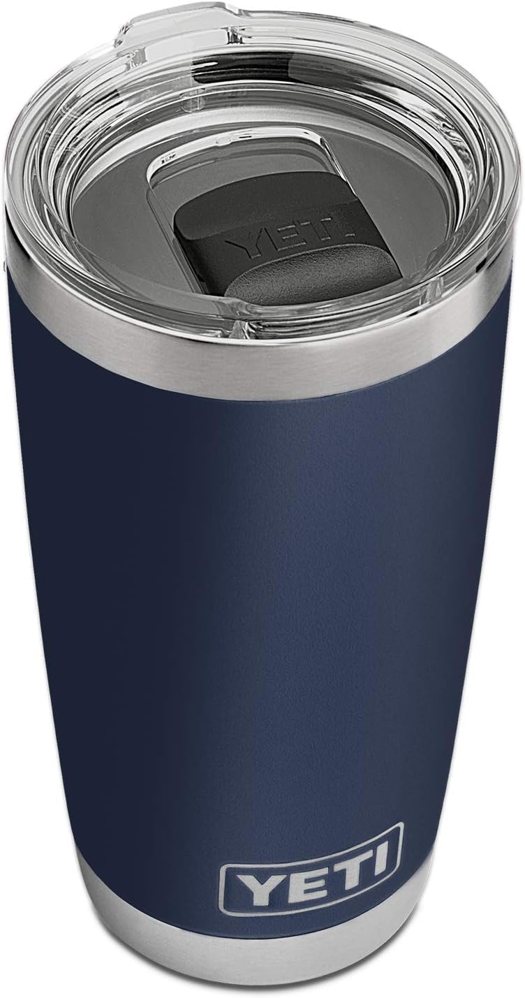 YETI Rambler navy Dracut finish close-up showing grip and scratch resistance benefit