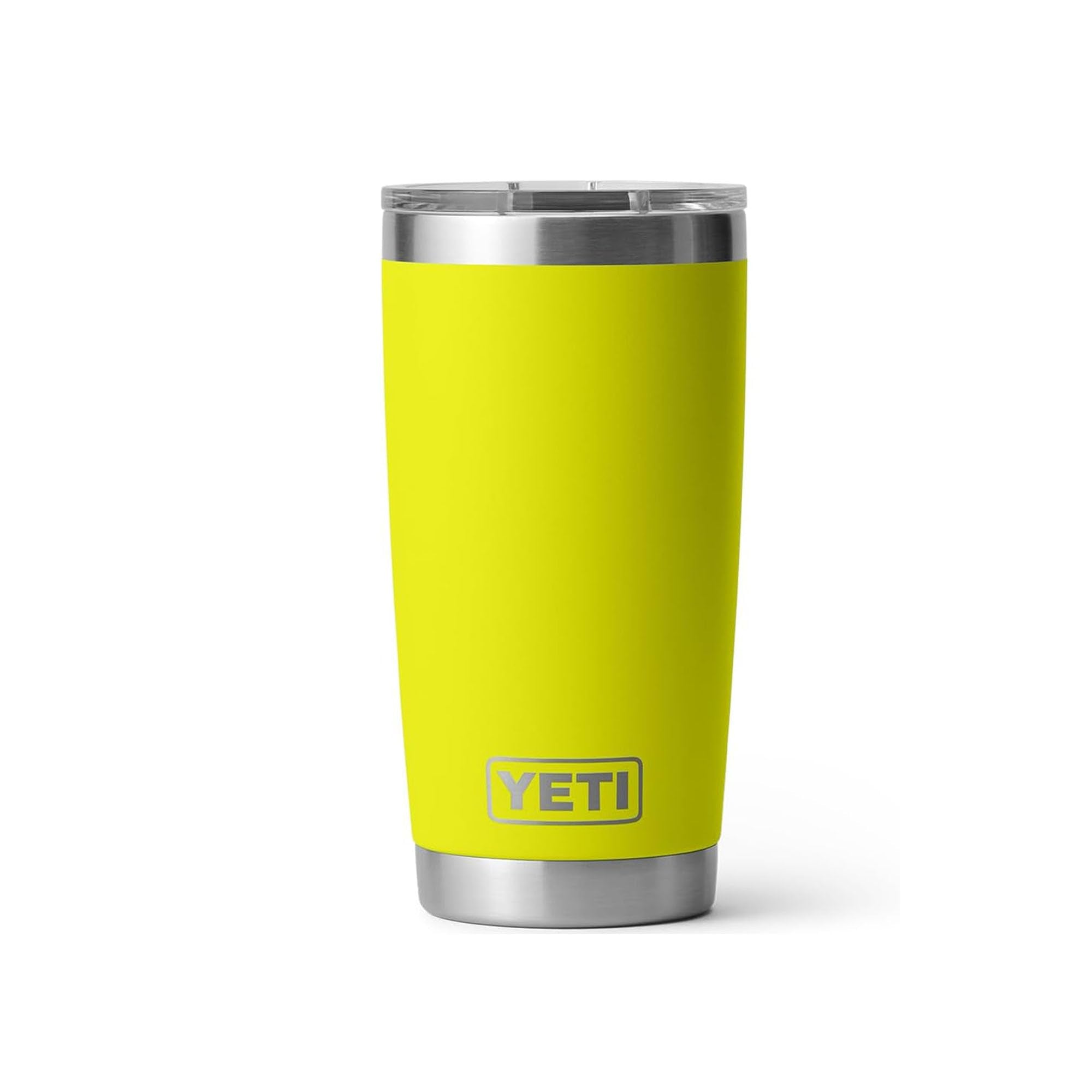 YETI Rambler front view showing Firefly Yellow finish and durable design