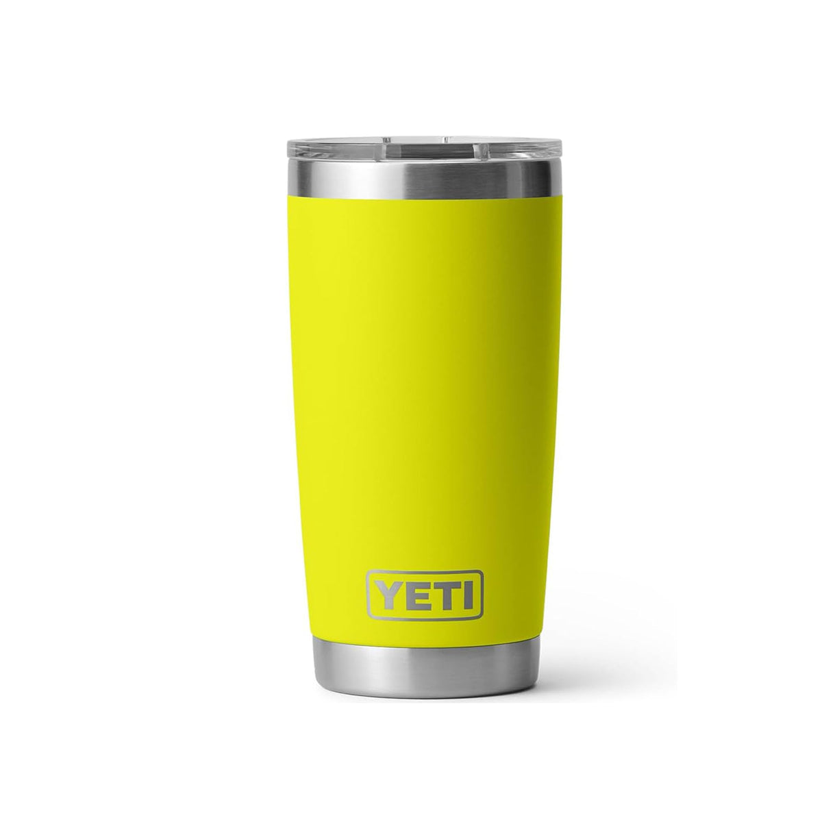 YETI Rambler front view showing Firefly Yellow finish and durable design