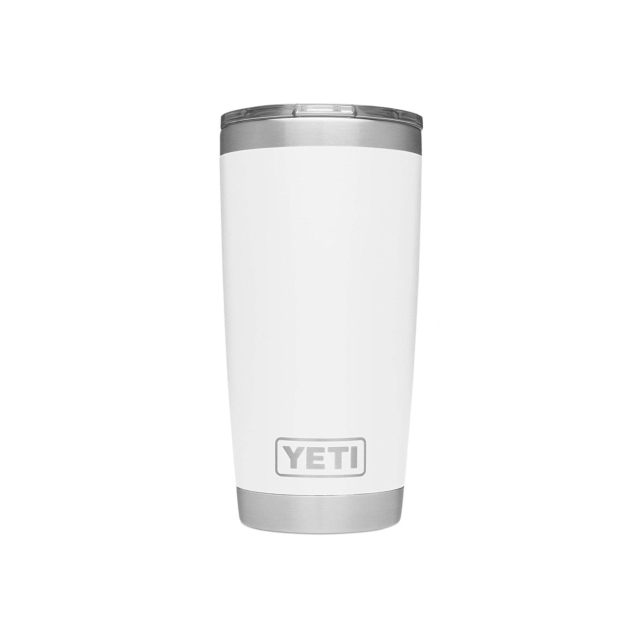 YETI Rambler front view in white showing durable finish and everyday portability
