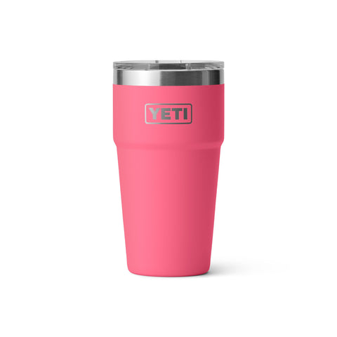 YETI Rambler front view showing Tropical Pink finish and durable design benefit