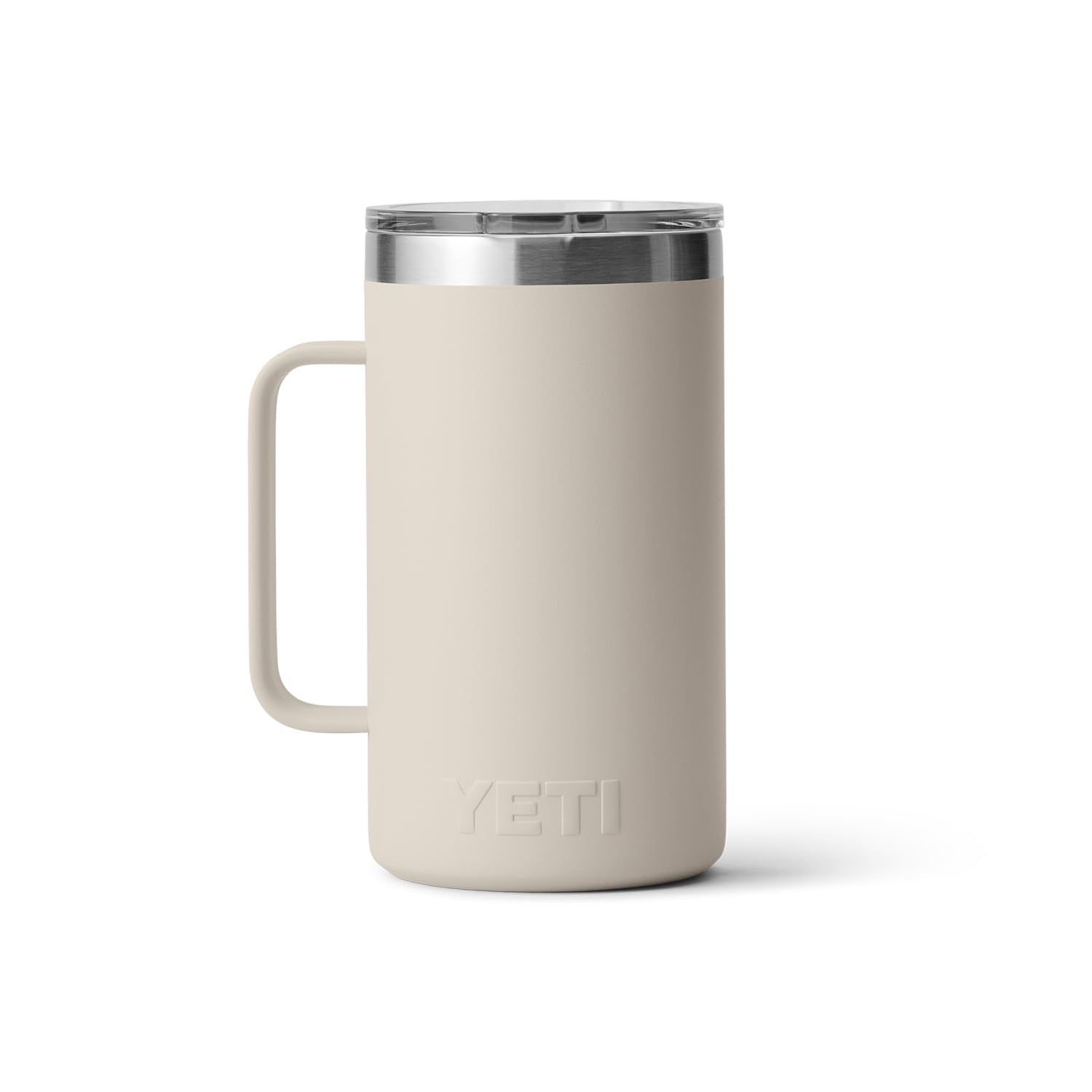 YETI Rambler held in hand for scale demonstrating 24 oz capacity and portability benefit