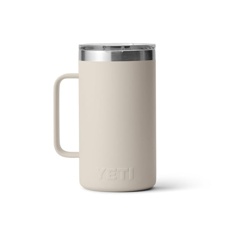 YETI Rambler held in hand for scale demonstrating 24 oz capacity and portability benefit