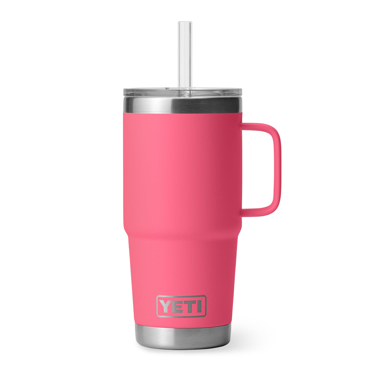 YETI Rambler front view showing tropical pink finish and cup profile for visual appeal