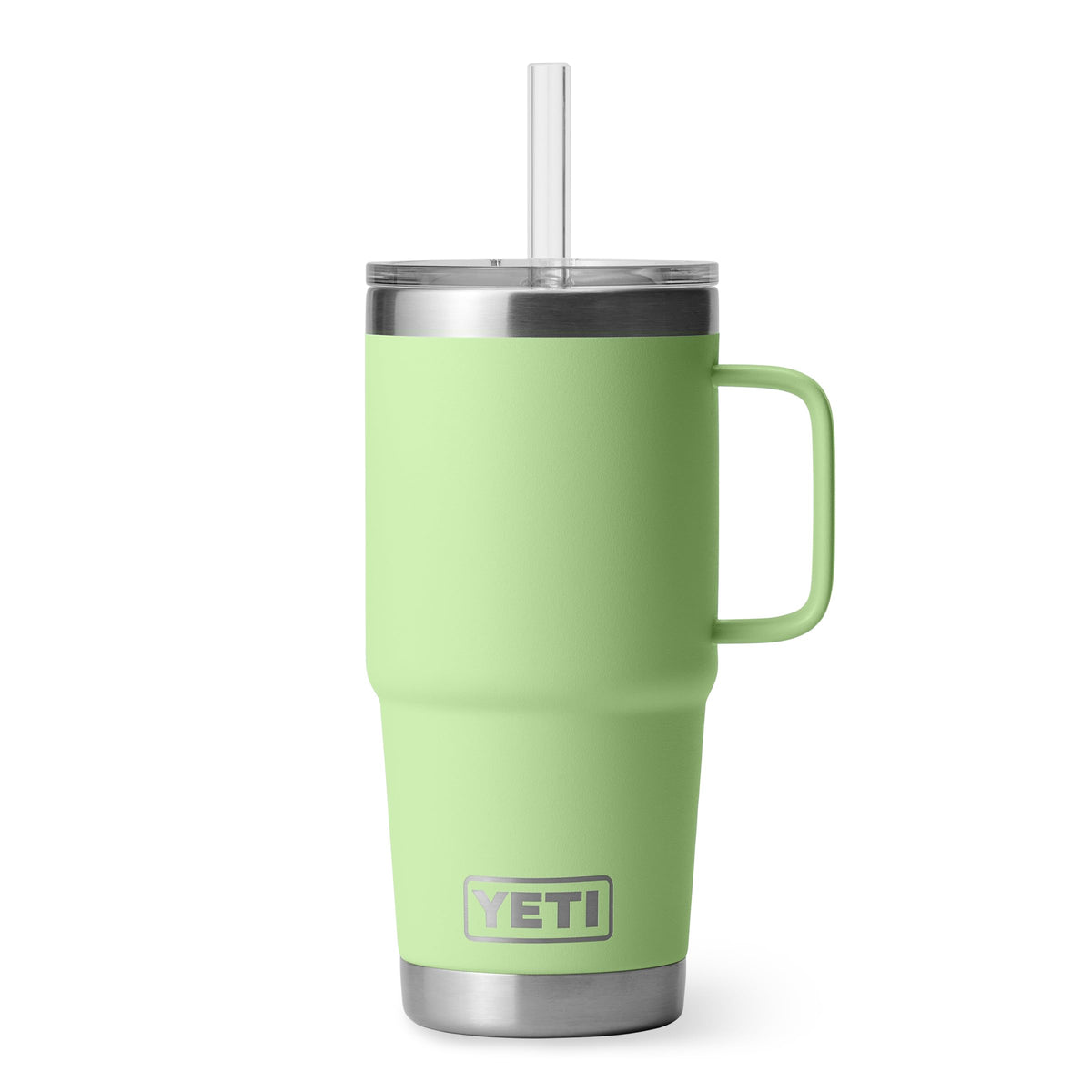 YETI Rambler front view showing key lime finish and durable construction benefit