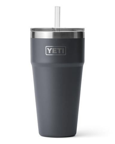 YETI Rambler 26 oz charcoal front view showing durable design and large capacity