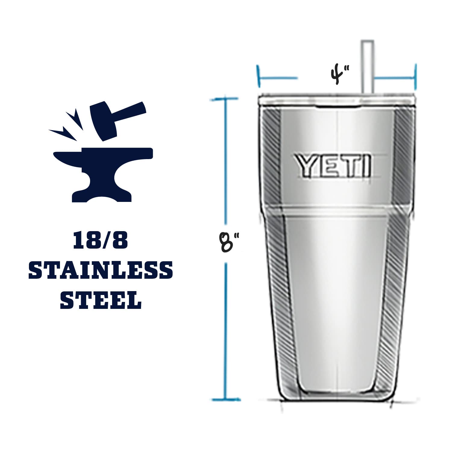 YETI Rambler on camping table in Canopy Green showing rugged outdoor convenience