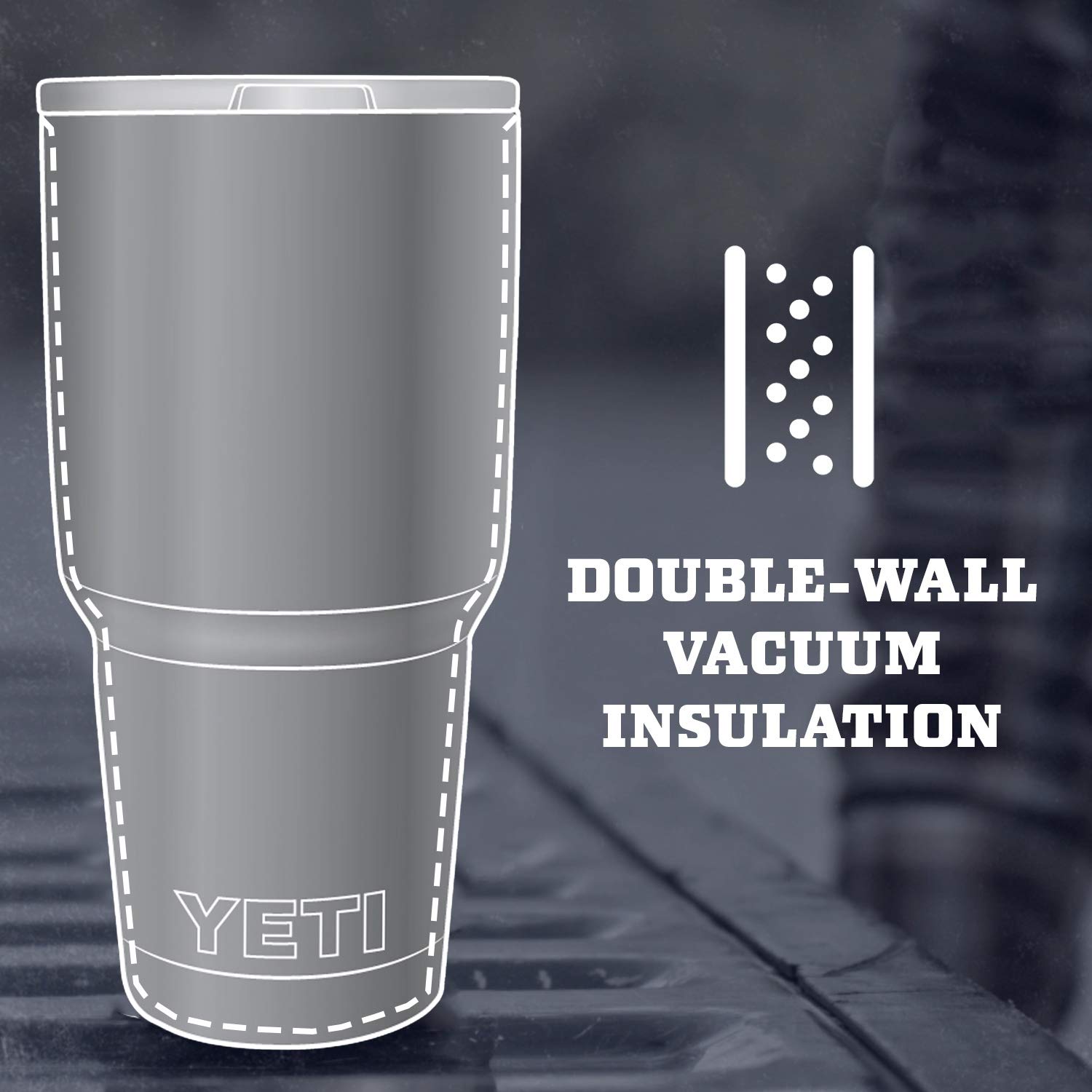YETI Rambler side profile next to a ruler showing height and scale advantage