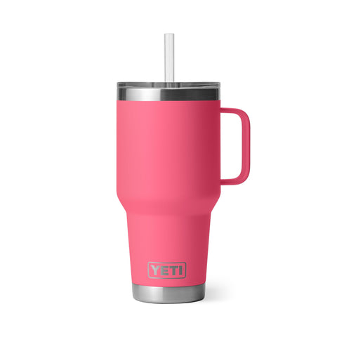 YETI Rambler 35 oz front view in Tropical Pink showing durable travel-ready finish