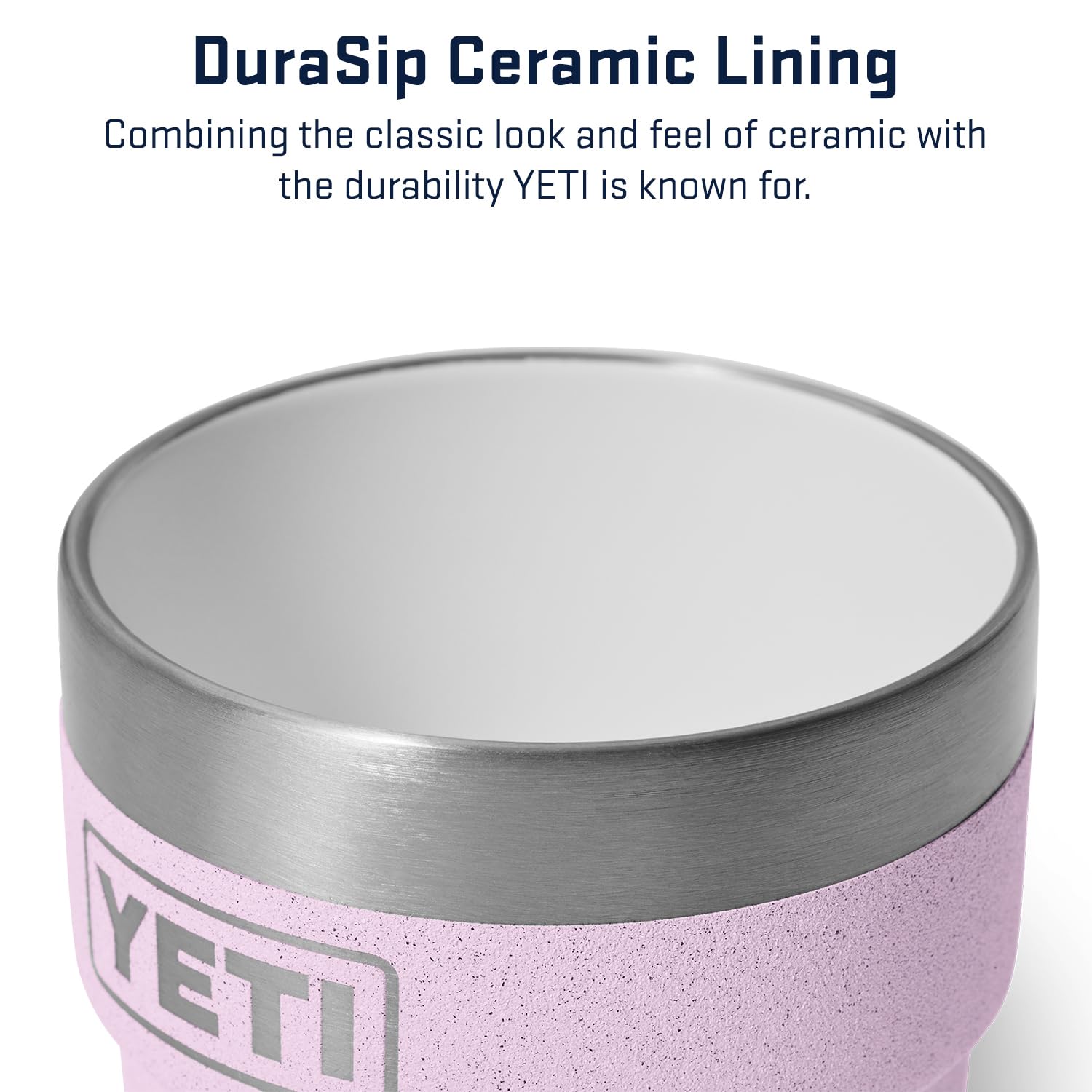 YETI Rambler 4 oz close-up of DuraSip ceramic lining for clean flavor