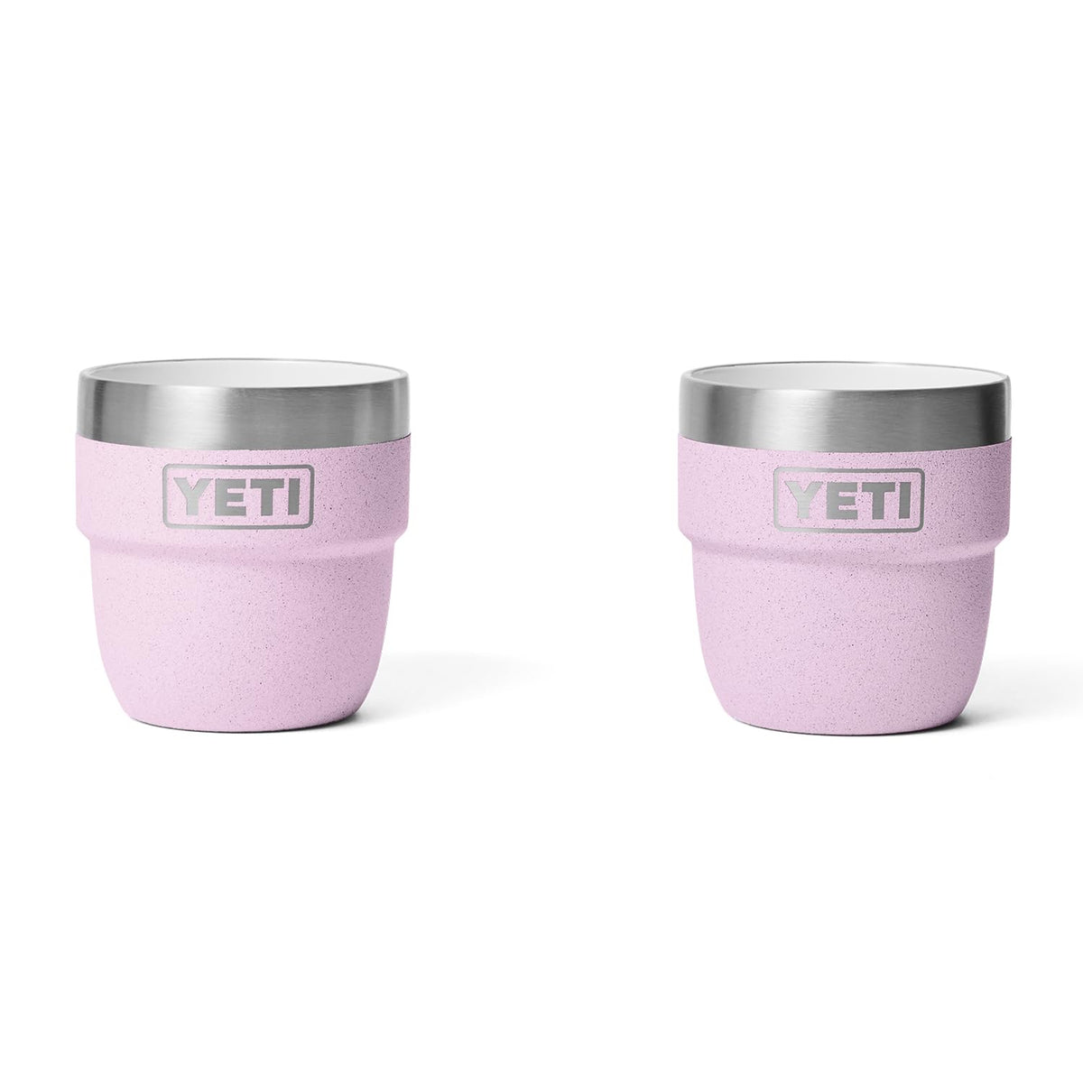 YETI Rambler 4 oz front view showing Cherry Blossom finish and durable build