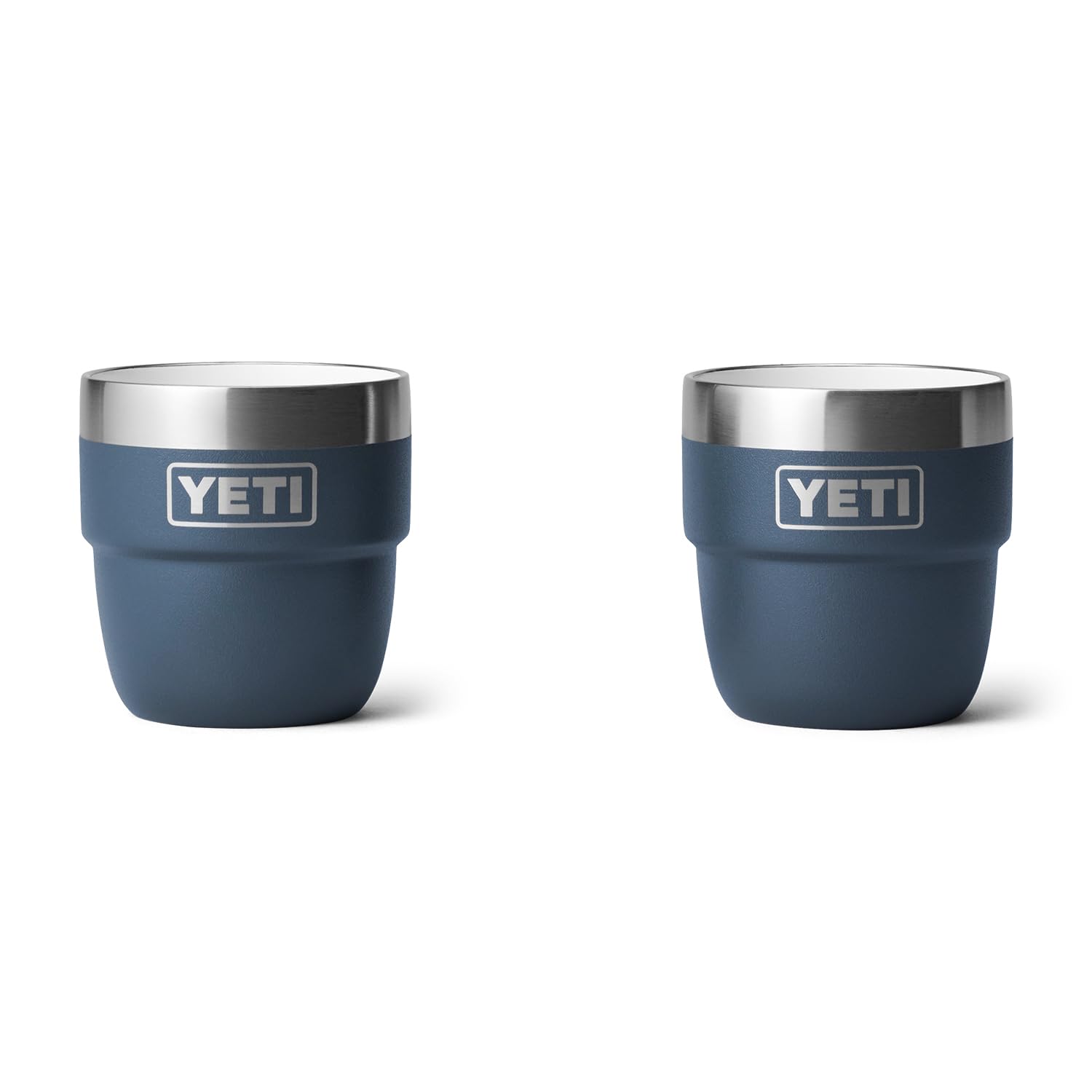 YETI Rambler cup front view shows navy finish and durable design for on-the-go coffee
