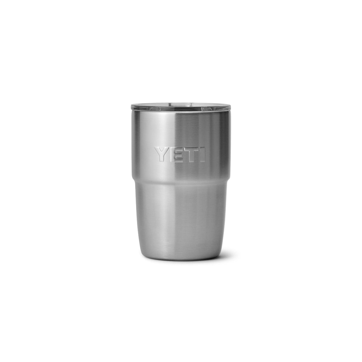 YETI Rambler front view showing compact stainless-steel mug and durable finish