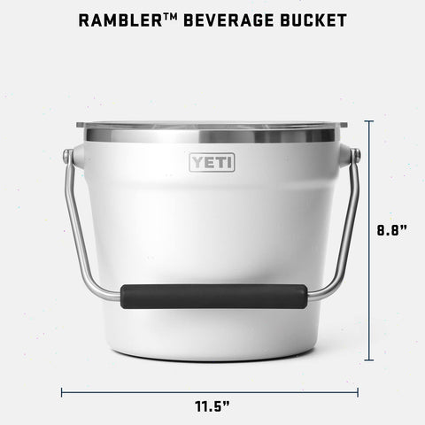 YETI Rambler beverage bucket interior with ice and bottles keeping drinks cold longer