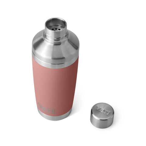 YETI Rambler close detail of Sandstone Pink texture showing scratch-resistant finish benefit