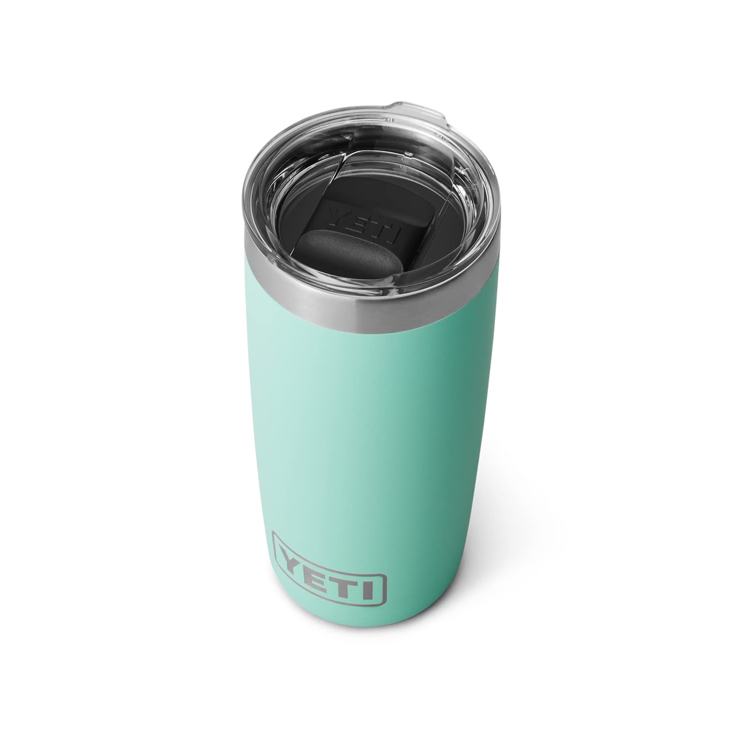 YETI Rambler front view in seafoam showing compact design and portability