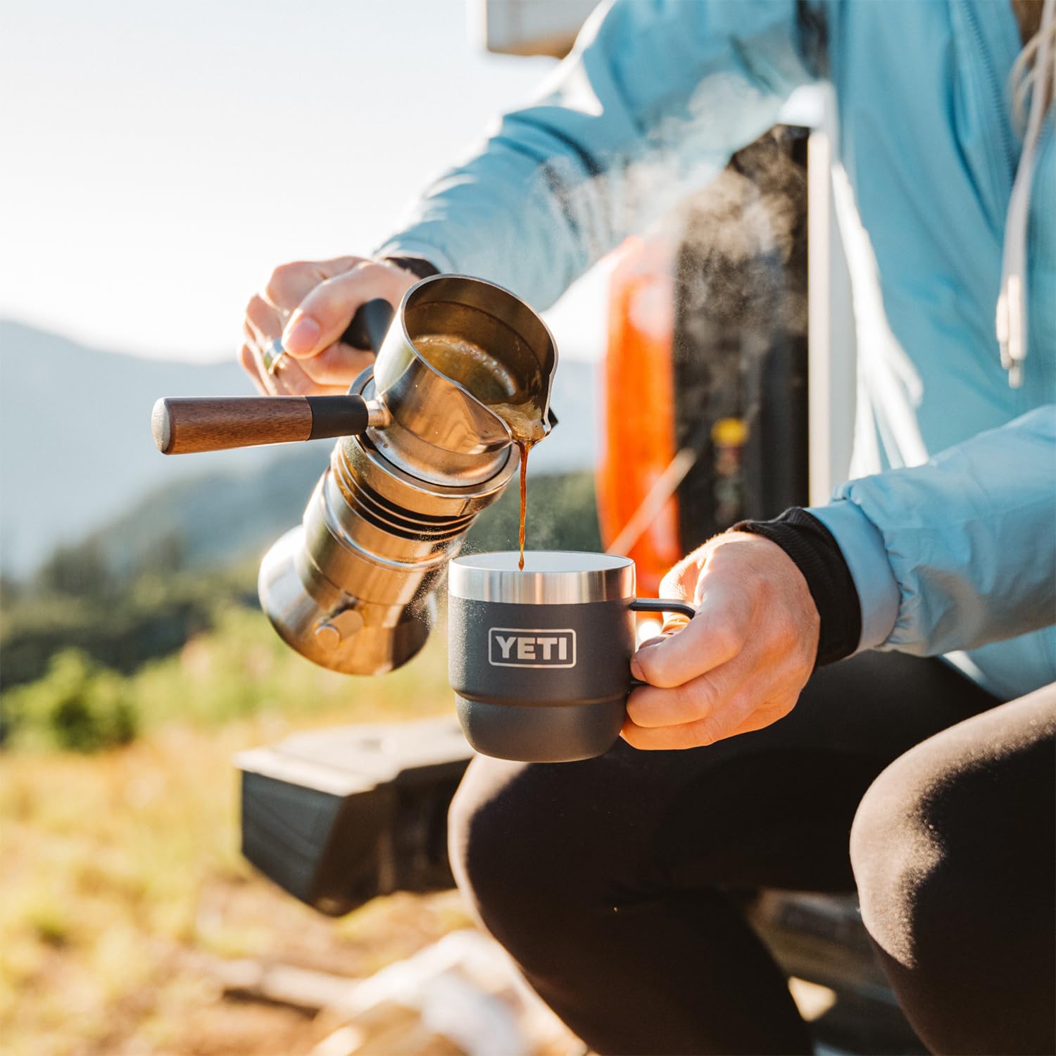 YETI Rambler held in hand to show true 6 oz scale for portion control