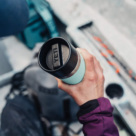 YETI Rambler on cafe table showing seafoam style and everyday performance