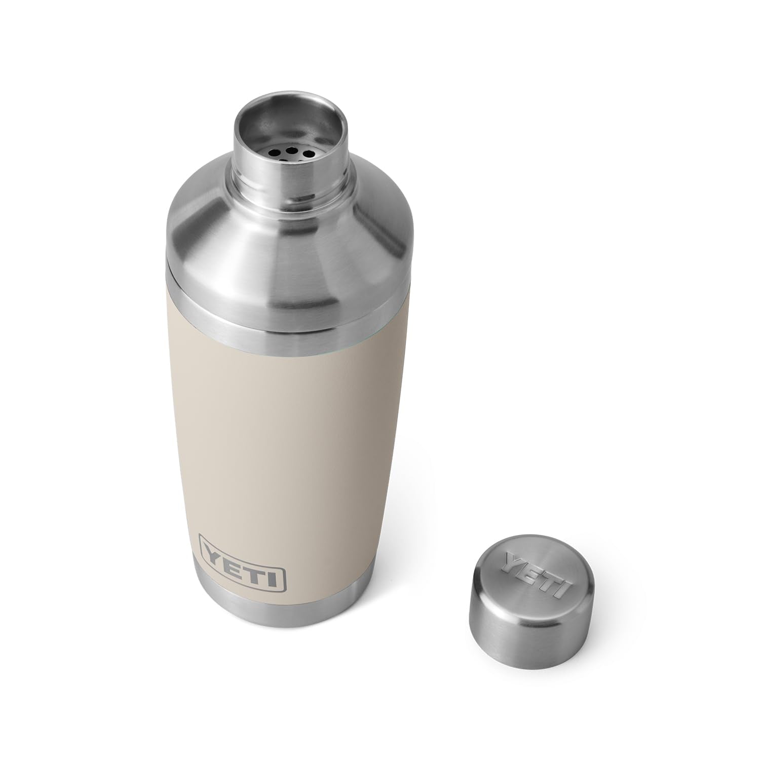 YETI Rambler staged on bar counter showing Cape Taupe aesthetic in lifestyle setting