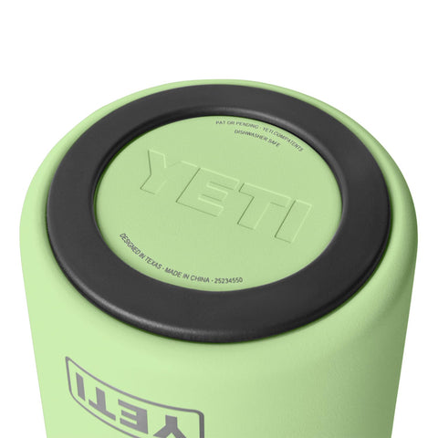 YETI Rambler next to standard wine bottle for scale showing fit and portability