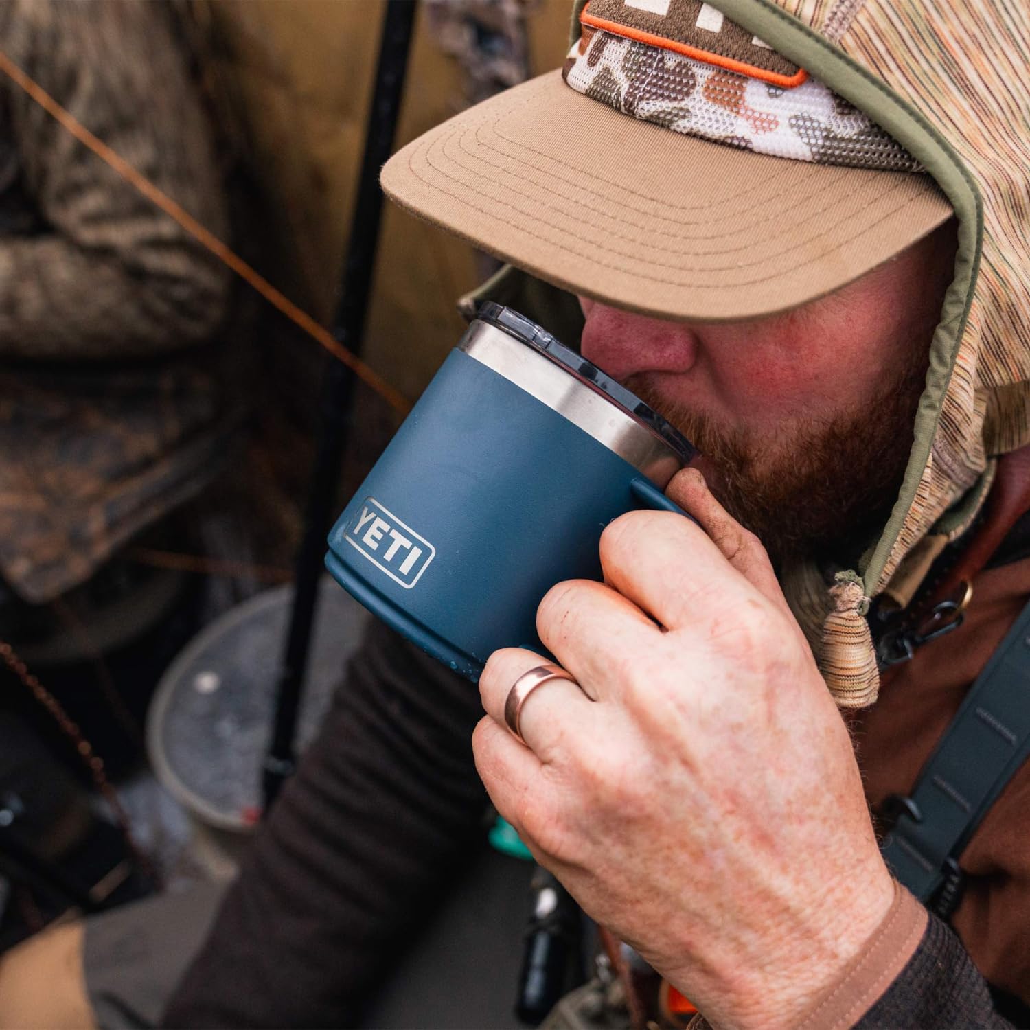 YETI Rambler held in hand to show scale and portability