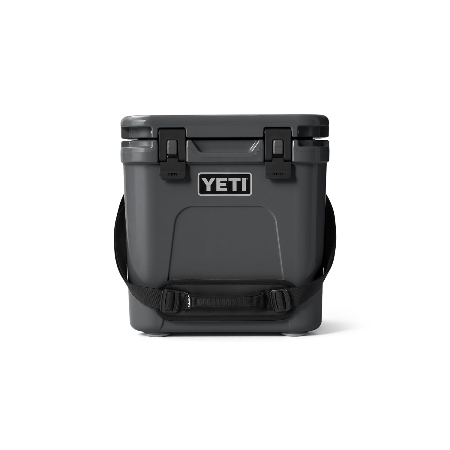 YETI Roadie 24 front view showing charcoal finish and compact profile for rugged portability