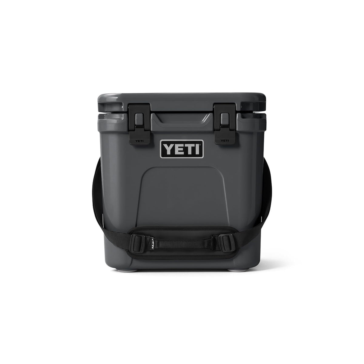 YETI Roadie 24 front view showing charcoal finish and compact profile for rugged portability