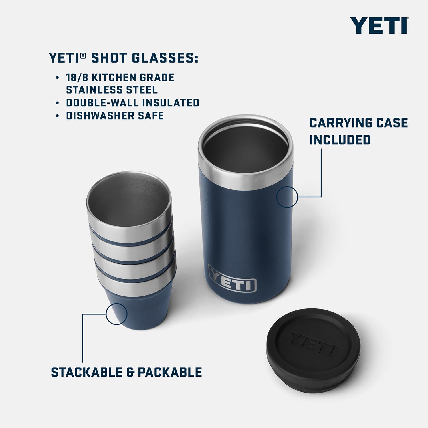 YETI carrying case open with shot glasses inside protecting cups for travel