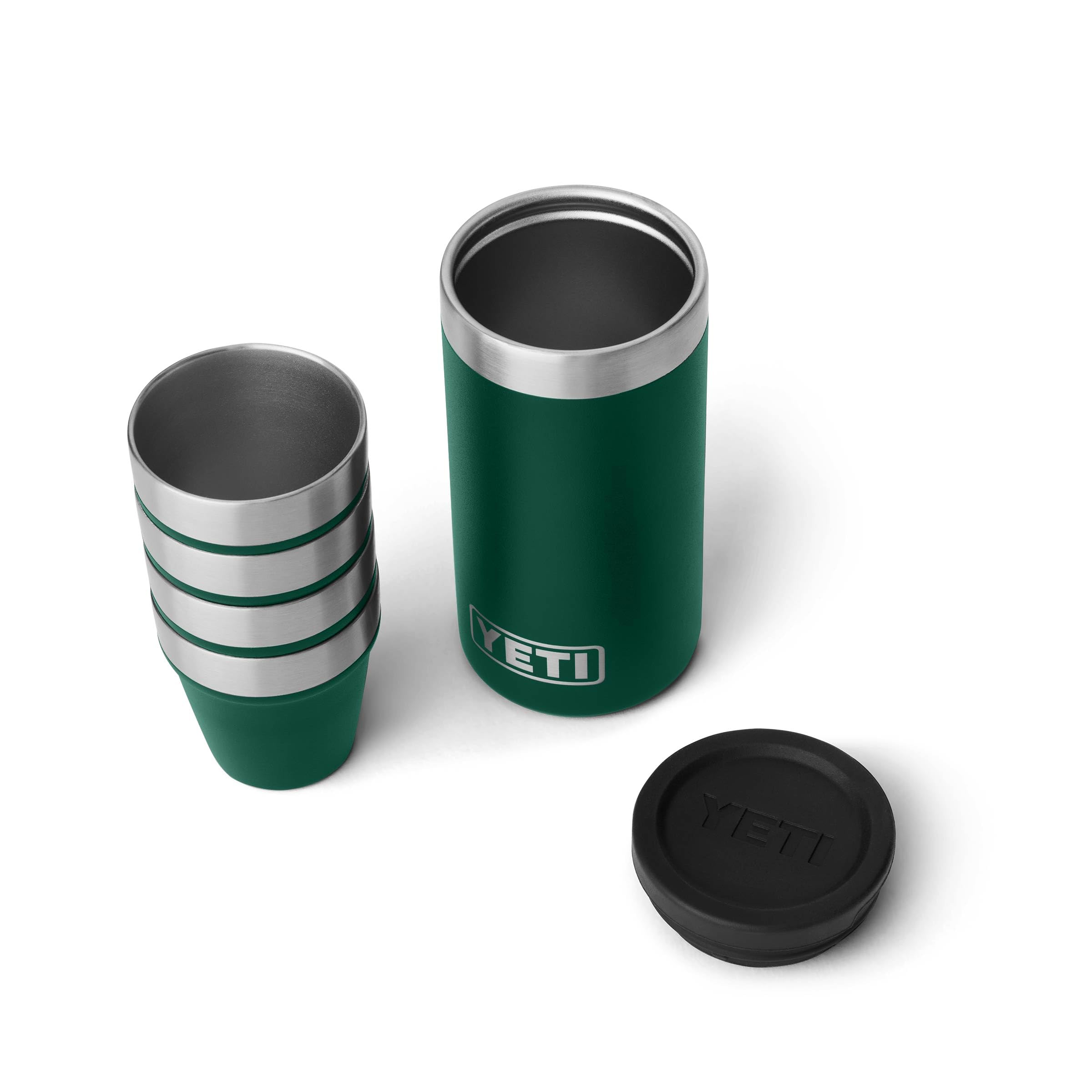 YETI shot glasses stacked in case for compact packing and secure storage