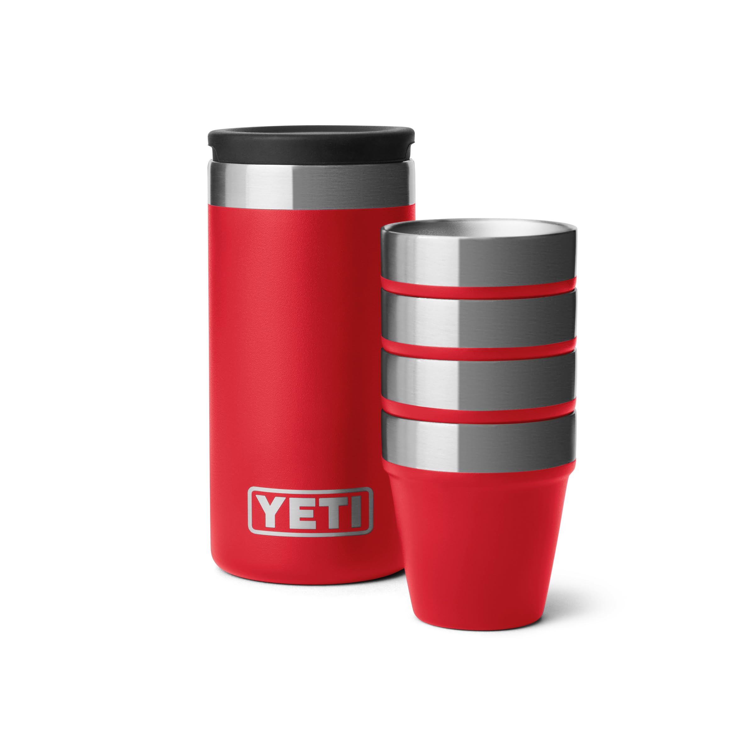 YETI shot glasses front packaging showing set of four and carrying case for compact transport