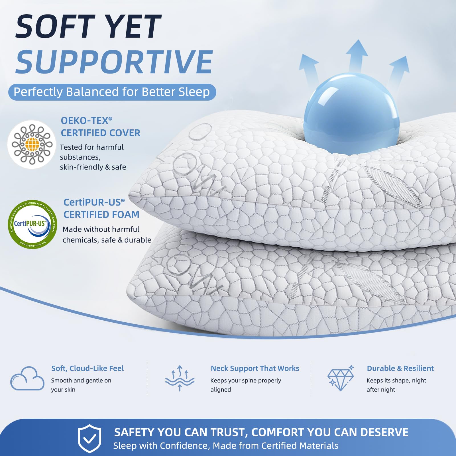 Yettbea pillow on styled bed illustrating cool sleep comfort