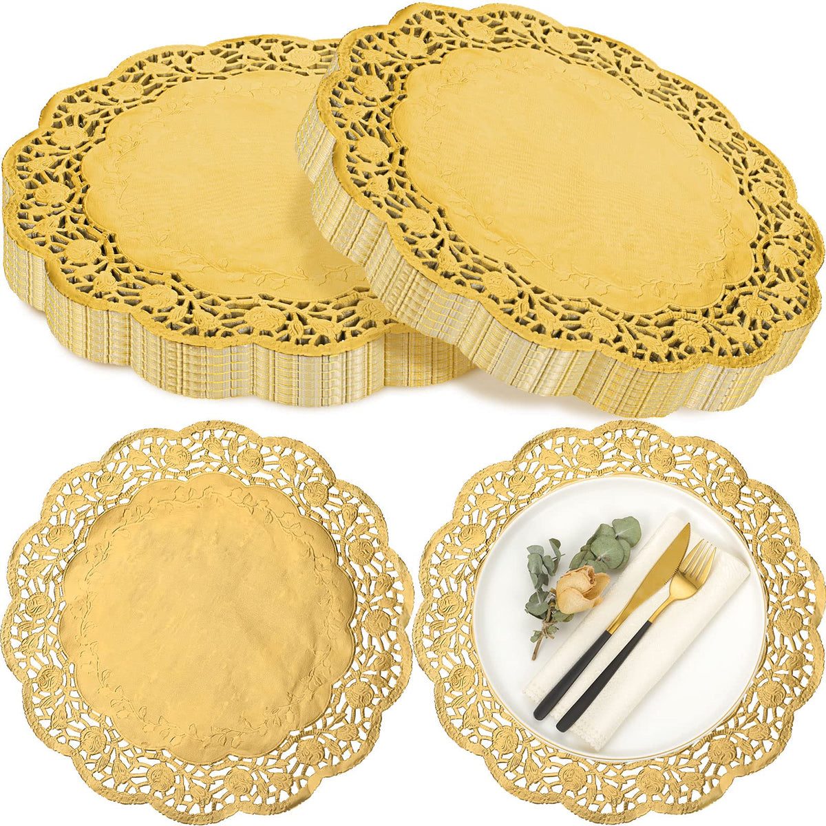 Yexiya gold 14 inch doily front packaging showing quantity and color benefit