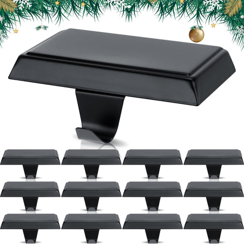 Yexiya front view of 12 black stocking holders showing neat packaged set and durability